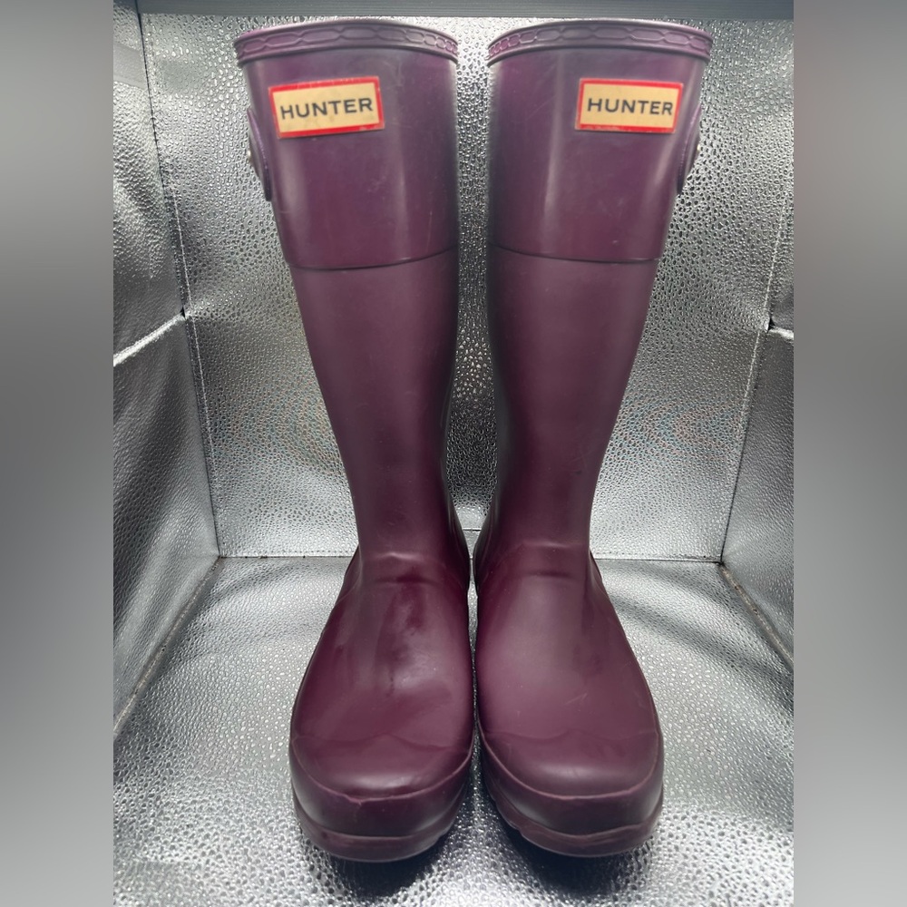 HUNTER Original Unisex Tall Rain Boots Purple Matte Black Size 5G/4B